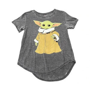 Star Wars The Mandalorian T-Shirt Junior Womens M 7-9 Dark Grey Baby Yoda